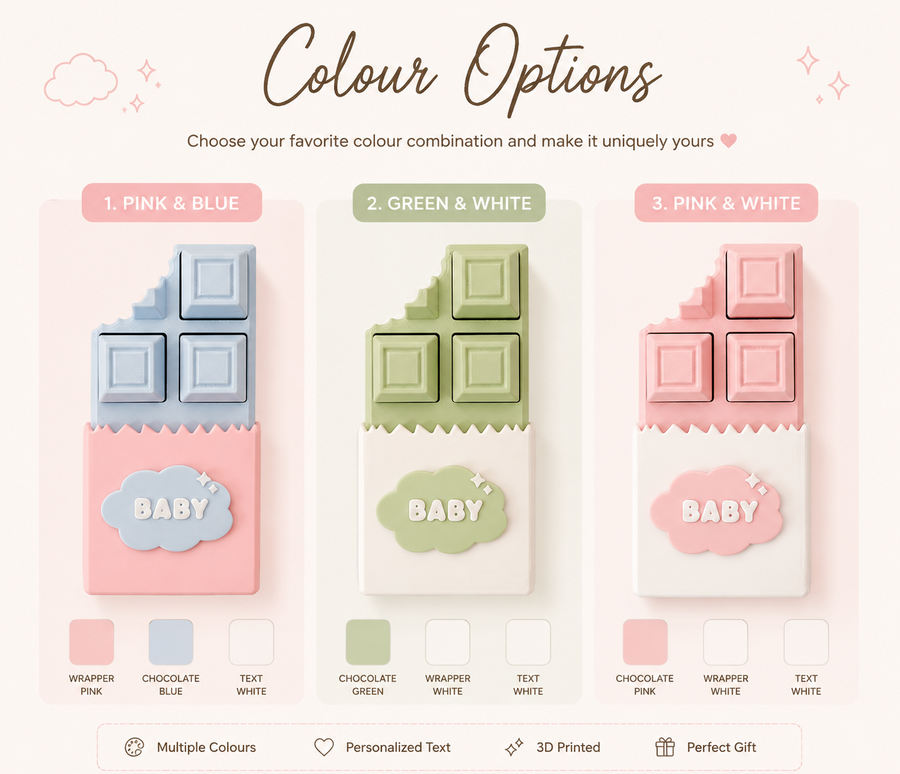 Personalized chocolate bar keychain color options