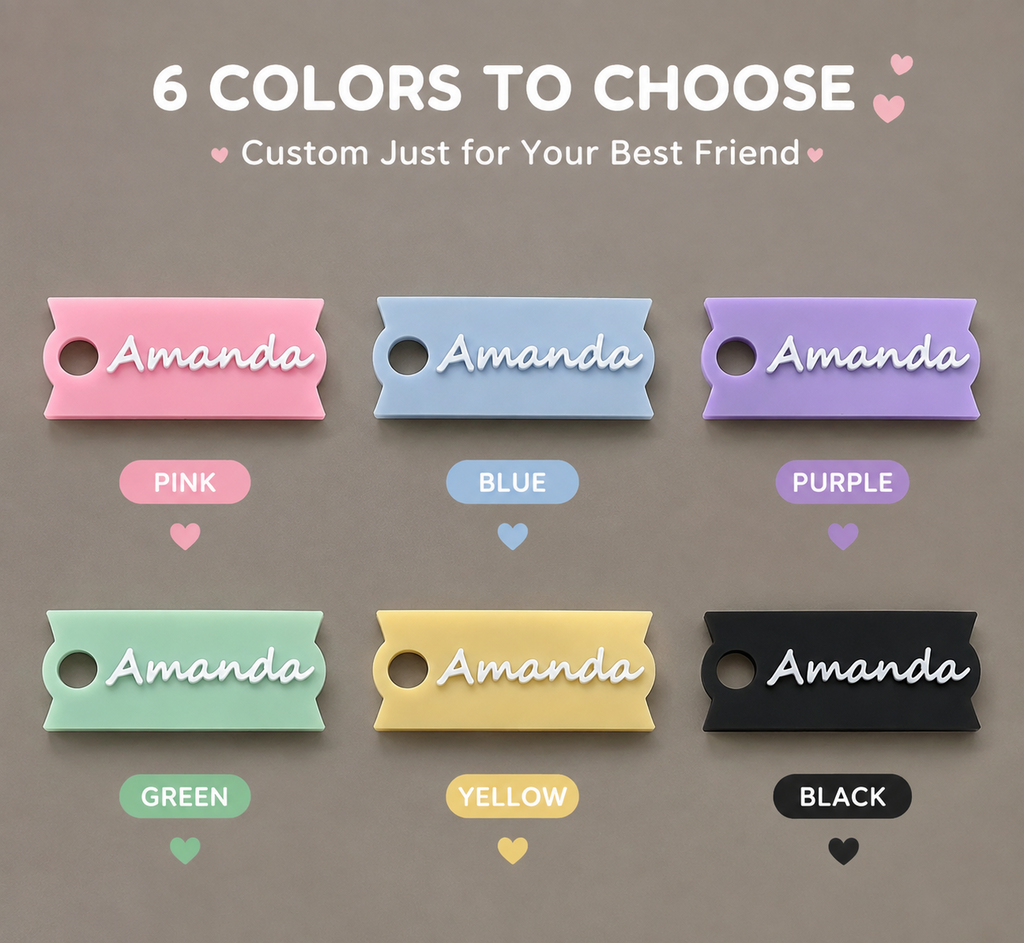 Six personalized cup topper colors: pink blue purple green yellow and black