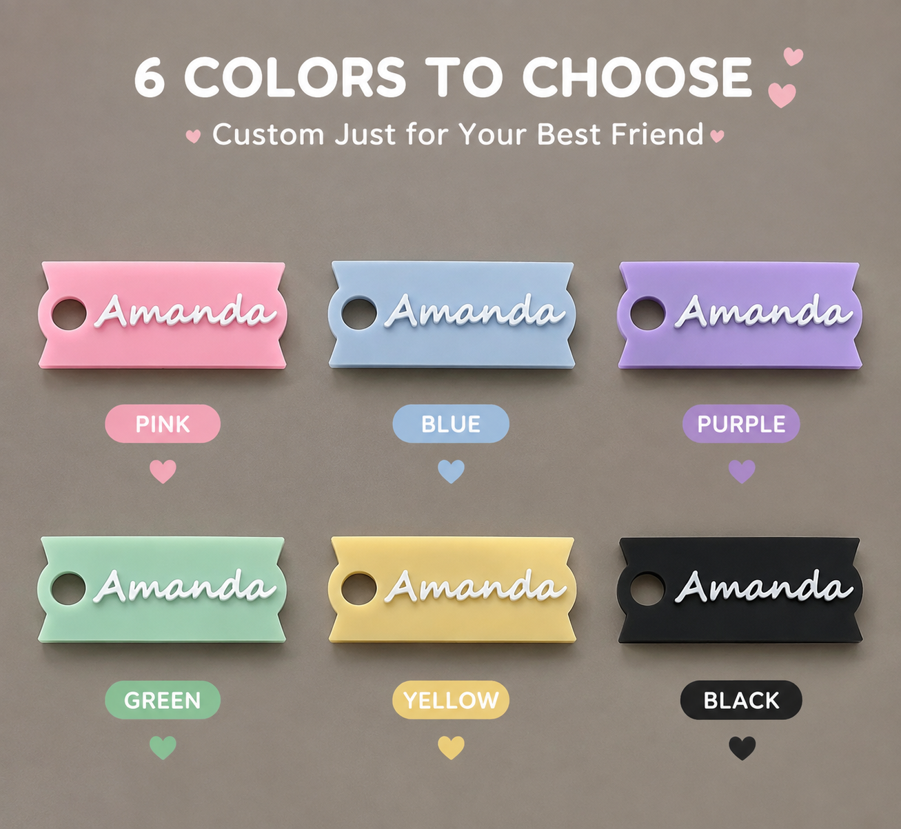 Six personalized cup topper colors: pink blue purple green yellow and black