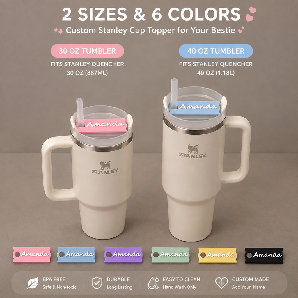 Personalized cup lid topper size options for 30 oz and 40 oz tumblers