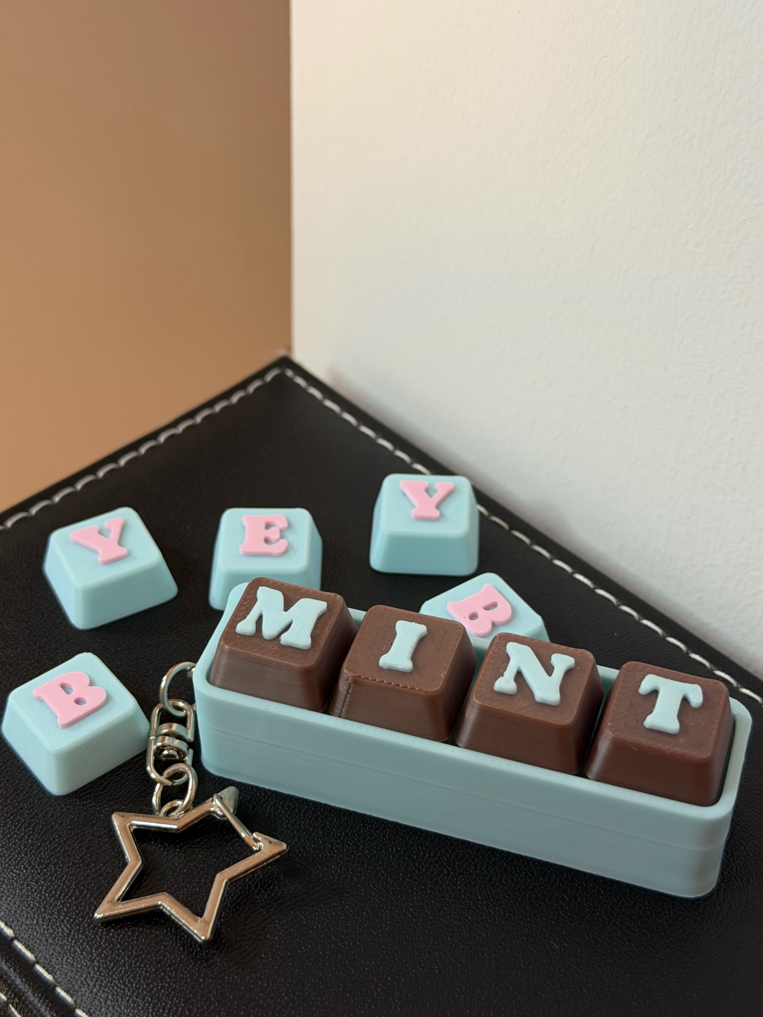 Blue and pink personalized keyboard key toy