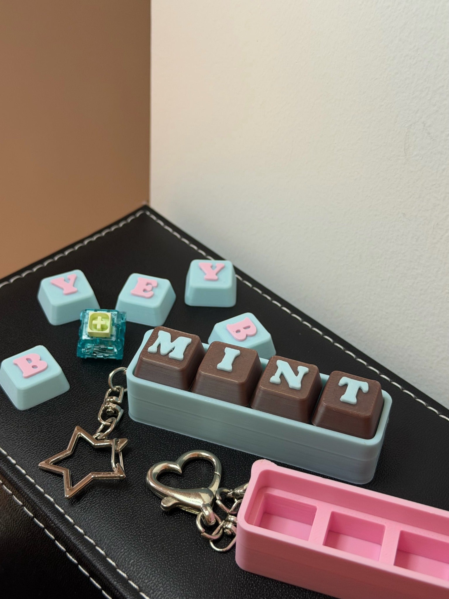 Custom removable keyboard key toy close-up