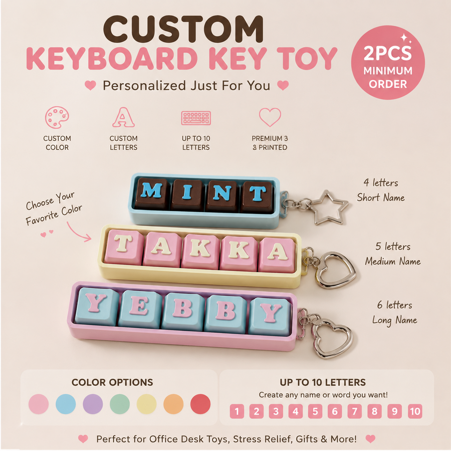 Custom keyboard key toy with personalized letters