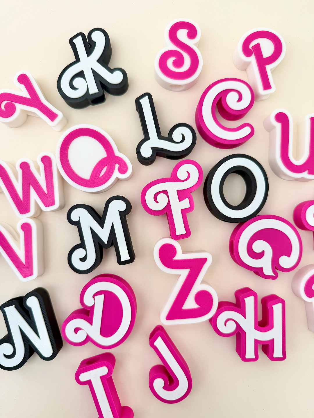 Pink black and white initial straw topper options