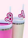 Personalized initial straw topper on tumbler cups