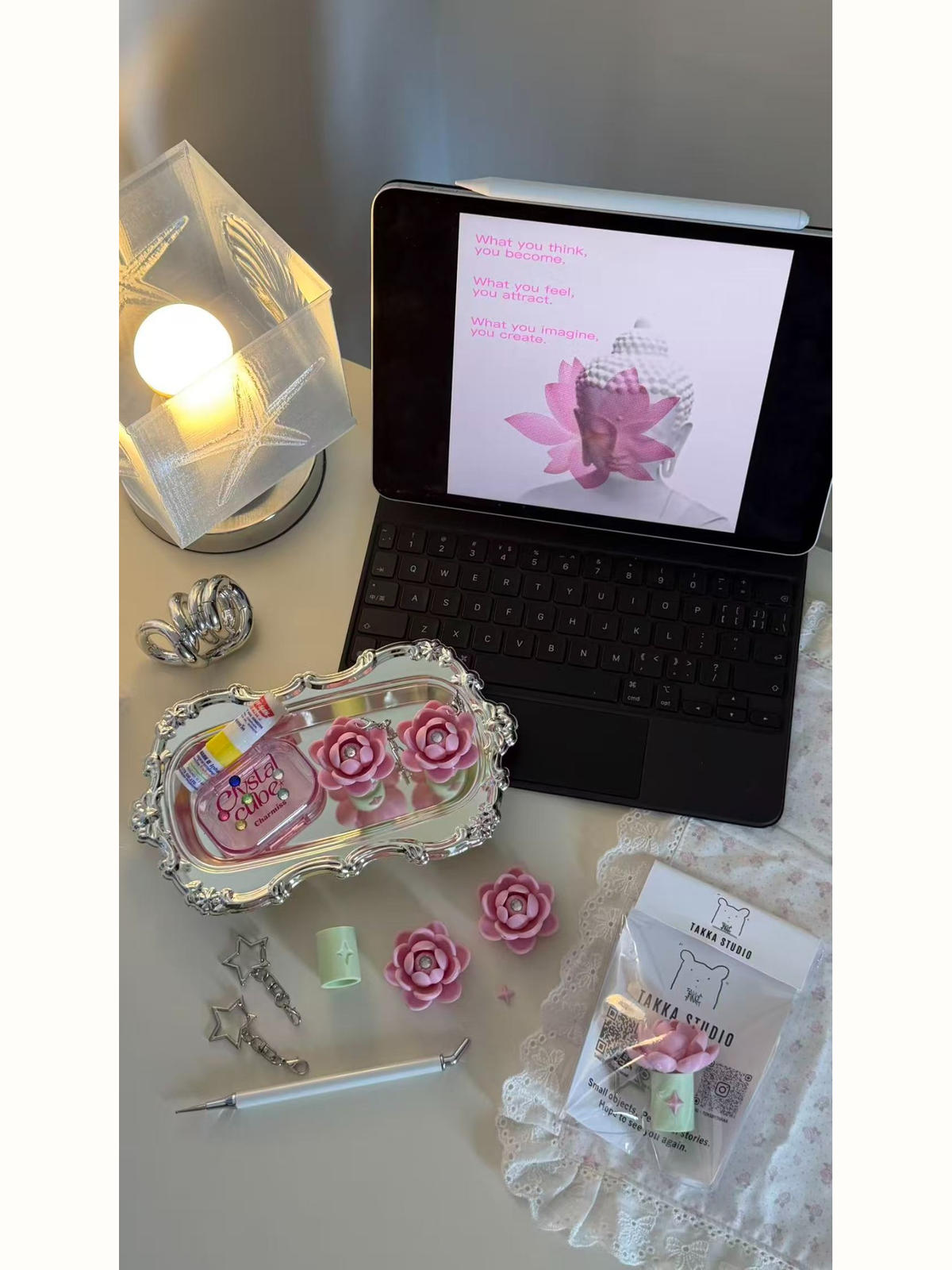 Lotus inhaler holder collection styled on a desktop